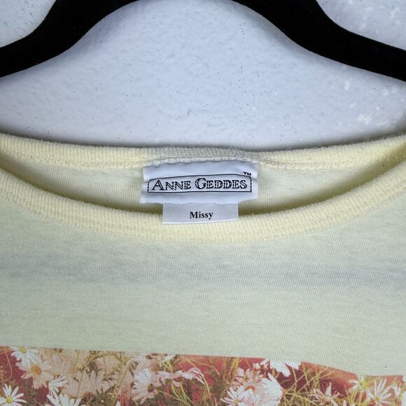 Vintage 90s Anne Geddes Baby Daisies Graphic Tee Dress OS Yellow Rare Y2K Floral - Picture 8 of 11